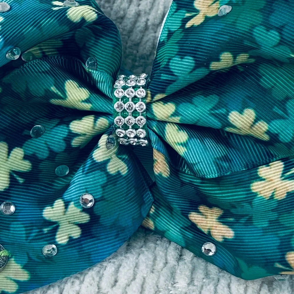 JoJo Siwa Girls Green Shamrock St Patricks Paddies Day‎ Rhinestone Style Bow